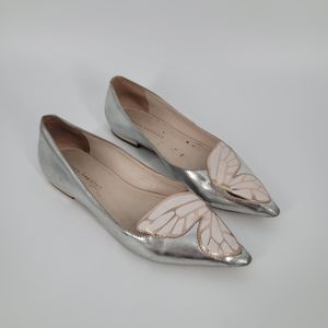 Sophia Webster Butterfly Flats Patent Leather Silver Point Toe Size 35